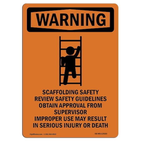 OSHA WARNING Sign, Scaffolding Safety W/ Symbol, 14in X 10in Rigid Plastic